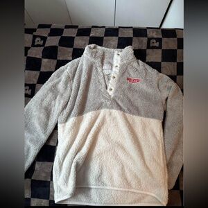 Women’s Carleton university grey and white Sherpa buttoned sweater size medium